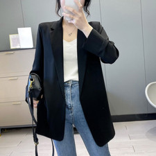 Femme Long Ouvert Costume Blazer Veste Mousseline Gilet Pull Travail Haut Revers