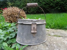 PANIER DE PÊCHE ANCIEN EN ZINC - GOUJONNIÈRE - POIGNÉE EN BOIS - ART POPULAIRE