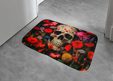 Tapis d'intérieur tête de mort avec fleurs 40 x 60cm/NEUF