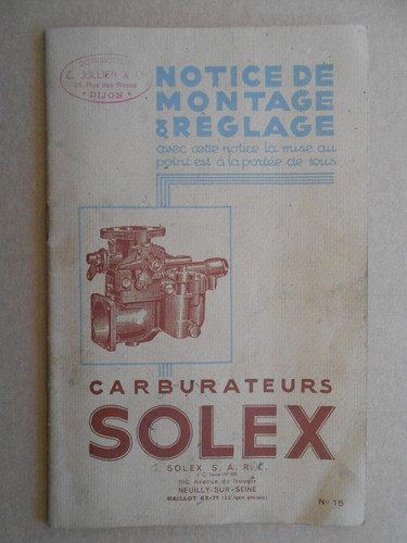 Carburateur solex notice - carburateur, de