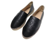 NEUF CHAUSSURES CHANEL ESPADRILLES LOGO CC G29762 35 CUIR NOIR NEW SHOES 860€