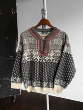 Pull femme vintage gris nordique norvégien Fair Isle en laine Centro taille - S