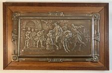 Tableau de cuivre repoussé avec son cadre 35 cm x 22 cm - Cour château médiéval