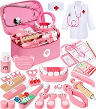 Malette Docteur Enfant 40 pièces Malette Docteur en Bois avec Véritable Stéth...