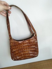Ancien Sac À Main En Cuire Stylé Croco - Vintage