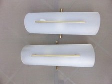 Paire d'applique vintage, laiton et plexi cannelé, France 1960