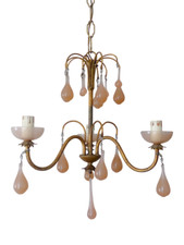 1930 Antique Chandelier Pink Opaline Drops cup beads Murano Rare 3 lights Wall