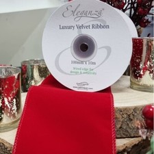 Velours Ruban Vert/Rouge / Bordeaux Filaire Bord 100MM X 10M Fête Décor Noël Cas