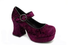 T.U.K. A9441L TUK Marley Talon Plat Mary Jane Bordeaux Velours Écrasé