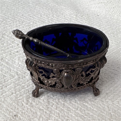 Salière verre bleu monture - verre,