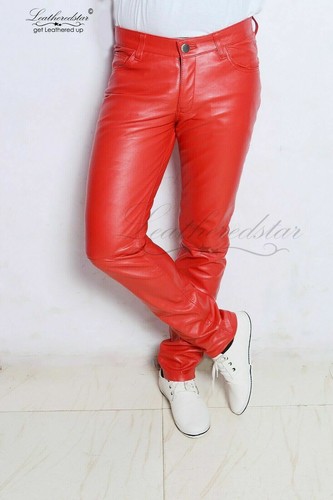 Jean moulant cuir rouge - jean,