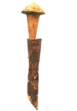 Art Africain - Ancien Couteau Baoulé avec Fourreau - Sculpture Extrême - 31,5Cms