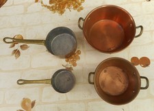 lot 2 bassines et 2 casseroles dinette en Cuivre. bassines diamètres 13.3cm et