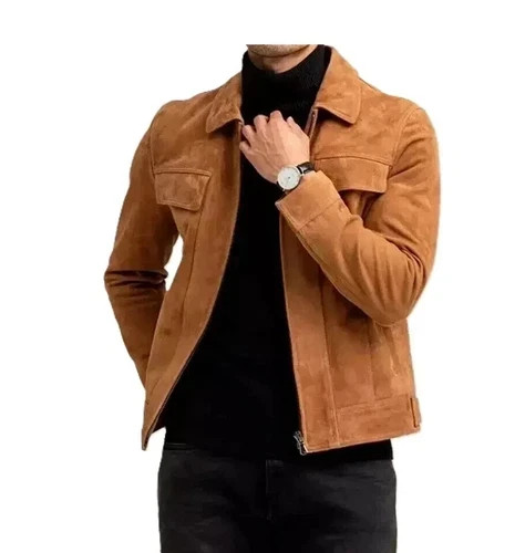 Veste cuir daim marron pour - veste,