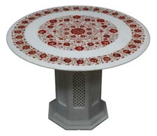 30 " Marbre Table Top Handmade Incrustation Demi Précieux Pierres Art Avec Stand