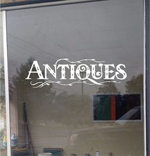 Antiques Business Store Sign Vinyl Decal Sticker Window Door Glass wall 11x38