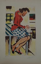 François DESNOYER : La femme au comptoir - Lithographie originale signée