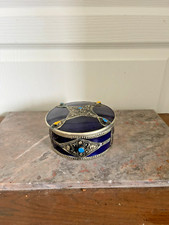 Ancienne Boîte Bracelet Bijoux Céramique Bleu Oriental Marocaine Berbère Artisan