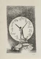 Roland TOPOR - lithographie originale signée au crayon - L'Horloge 1974 TBE
