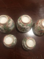 Antique Chinese Famille Rose Medallion Porcelain 5 Pice Sake Cups. 3 Big &2 Smal