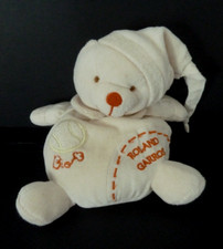 F2. DOUDOU et COMPAGNIE PELUCHE OURS ROLAND GARROS BLANC ECRU ORANGE bio  TBE