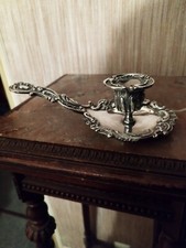 Bougeoir "Rat de Cave" Bronze Argenté Style Louis XV