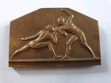 ESCRIME BELLE MEDAILLE ANCIENNE EN BRONZE PAR CLEMENCIN EPEE SABRE MAITRE D ARME