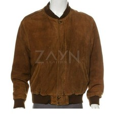 Veste en cuir daim marron pour