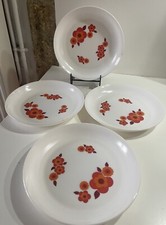 4 ASSIETTES CREUSES FLEURS ORANGE LOTUS ARCOPAL VINTAGE COLLECTION DECO POP 70