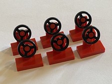 6 x LEGO Red Vehicle Steering Stand 1x2 Black Steering Wheel Ref 3829c01