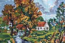 Vintage Cottage Stream Autumn Colors Royal Paris Needlepoint Canvas Tapestry