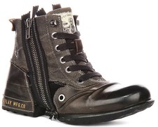 Replay Grip Cuir Toile Biker Cheville Bottes Pour Hommes En Gris Foncé UK 6 - 12