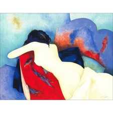 GAVEAU Claude - Lithographie originale "Le drap blanc" 42x54cm - 1998