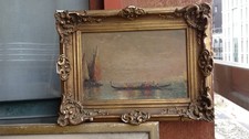 Tableau Huile sur bois venise gandole et voilier dans le gout de felix ziem