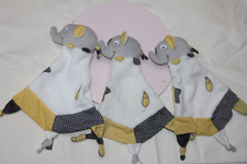 DOUDOU SAUTHON ELEPHANT  GRIS BABYFAN BLANC JAUNE FEUILLE LOT 3