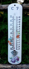 ANCIEN THERMOMETRE EMAILLE 25 CM CLASSIQUE Cerises prunes MADE IN FRANCE ° C