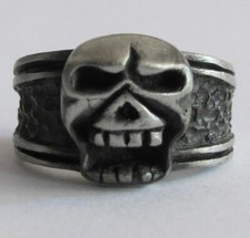 BAGUE CHEVALIERE HOMME ACIER INOX MASSIF CRÂNE TÊTE BIKER GOTHIQUE NEUVE T.10,5