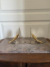 Ancien Paire Serre Livre Métal Argenté Vintage Art Déco Art Nouveau Dauphin