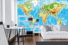 Bleu Carte Du Monde Murale Géante 312x219cm Chambre Papier Peint Décor Maison