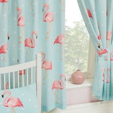Rideaux Fifi Flamant Rose À Pois 66" X 72" Enfant Entièrement Doublés Avec Liens