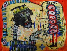 Art brut,singulier,neo expressionnisme sur papier 65x50cm