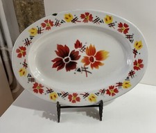 Vintage plat Oval En tôle émaillée Émail Motifs Fleurs Déco Rétro Collection