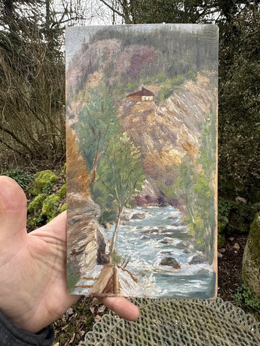Montagne rivière peinture - montagne,