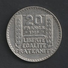 20 Francs Argent, FRANCE 1929, Type TURIN, 20.03 G, TTB+, KM 879, LF 400/2 (A)