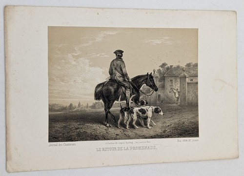 Gravure chasse chiens - ,