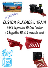 Custom compatible Playmobil train  3D  3958 / 4000  - 1 Cow Catcher + crane + 2