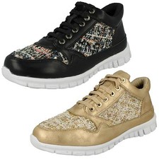 Solde Femmes WAVES Noir ou Or Baskets à Lacets Mode Tailles UK 3-8 : F80101