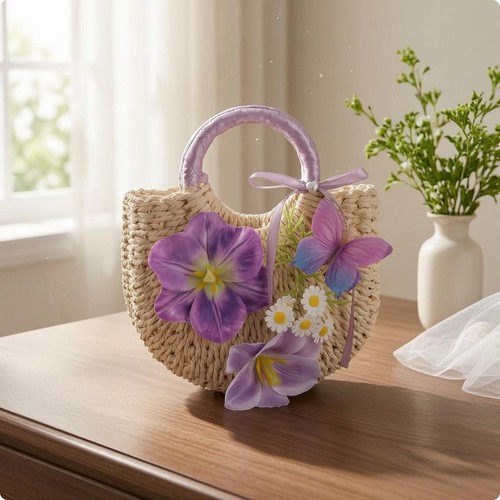 Sac paille floral - sac,