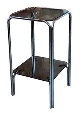 Ancienne Sellette Design Porte Plante Table D appoint Verre Fumé Chrome 1970