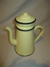 ☕️ Retro 60s Ancienne CAFETIÈRE COMPLÈTE en TÔLE ÉMAILLÉE JAUNE VIntage Café 